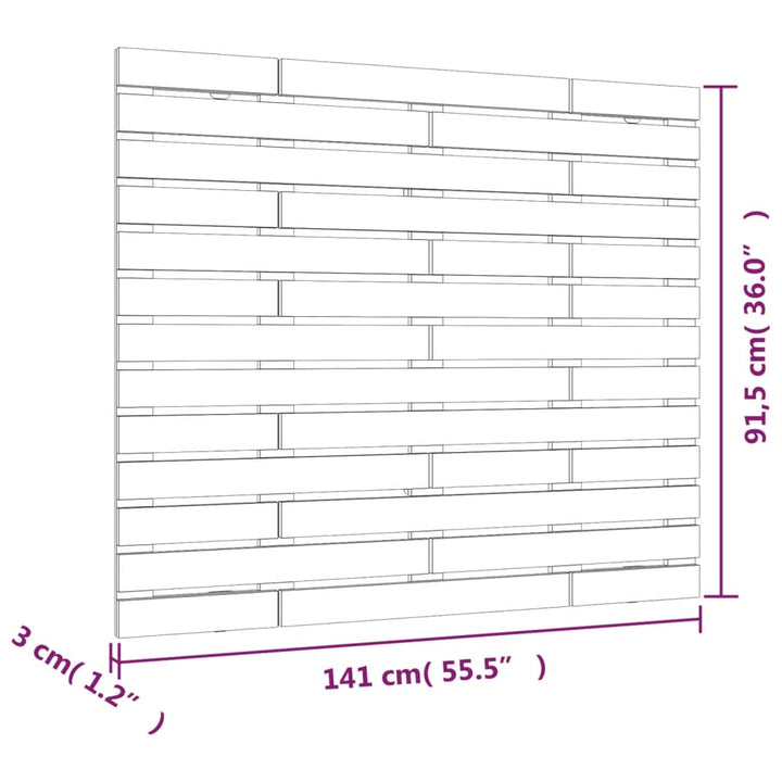 Hoofdbord wandmontage 141x3x91,5 cm massief grenenhout grijs