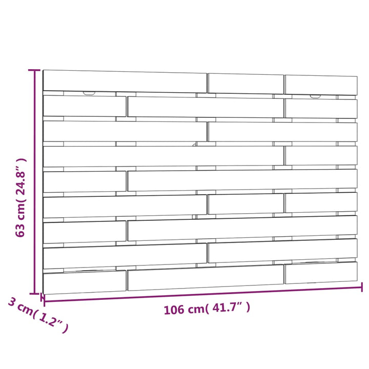 Hoofdbord wandmontage 106x3x63 cm massief grenenhout grijs