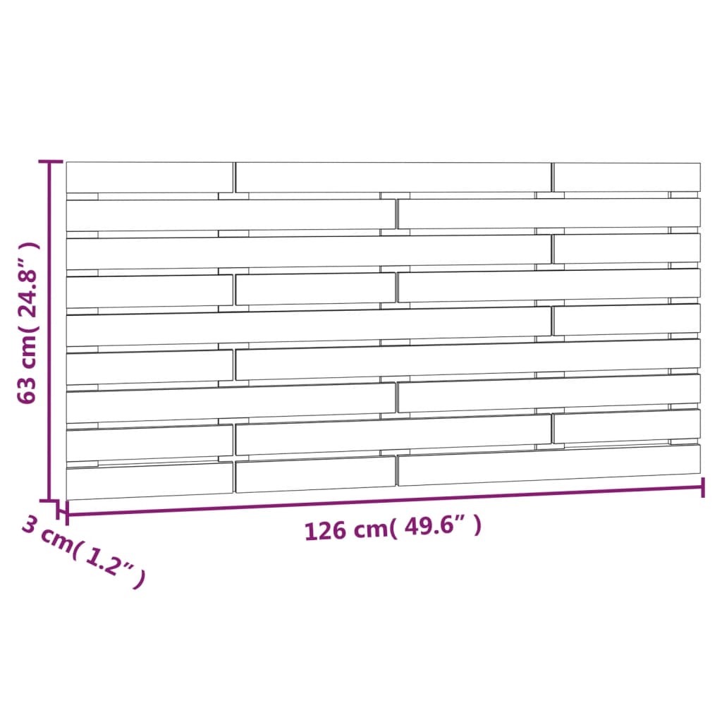 Hoofdbord wandmontage 126x3x63 cm massief grenenhout