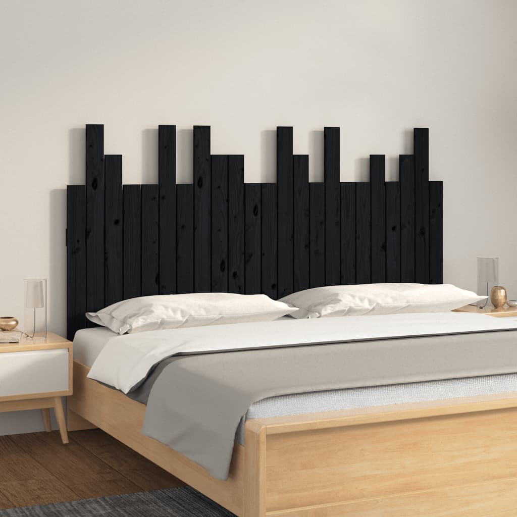 Hoofdbord wandmontage 146,5x3x80 cm massief grenenhout zwart