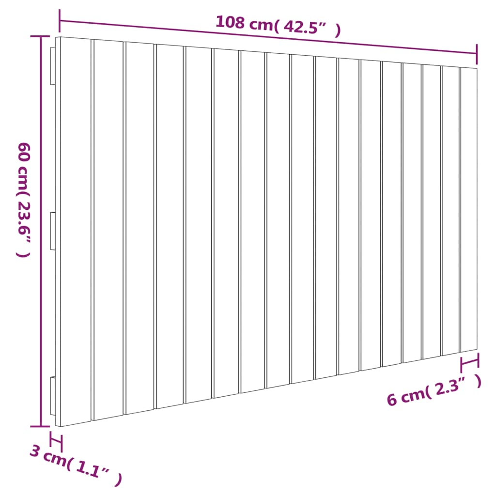 Wandhoofdbord 108x3x60 cm massief grenenhout grijs