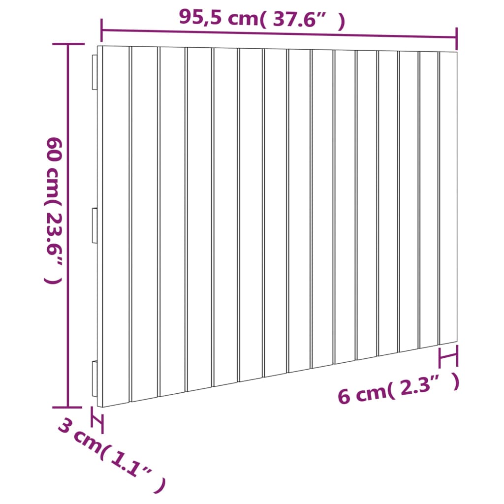 Wandhoofdbord 95,5x3x60 cm massief grenenhout grijs