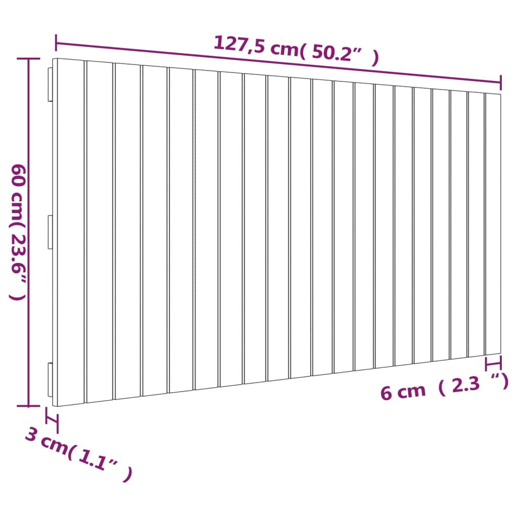 Wandhoofdbord 127,5x3x60 cm massief grenenhout zwart