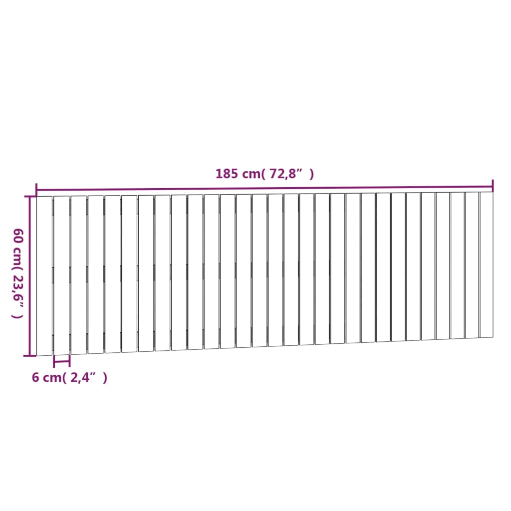 Wandhoofdbord 185x3x60 cm massief grenenhout grijs