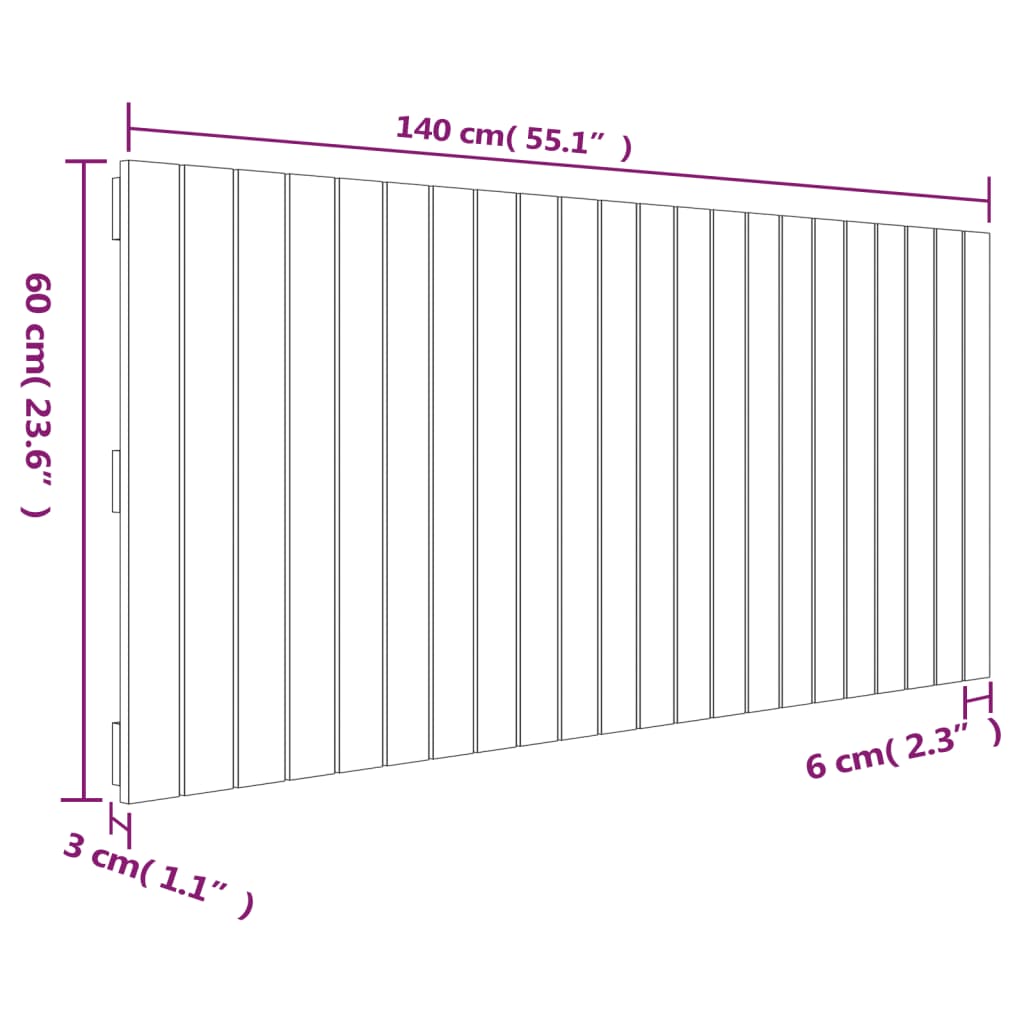 Wandhoofdbord 140x3x60 cm massief grenenhout grijs