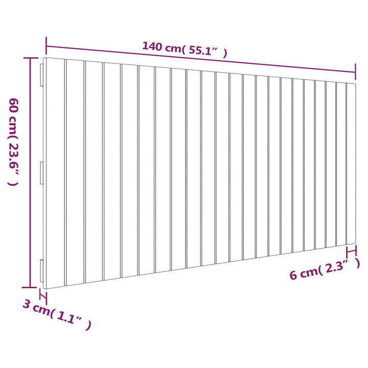 Wandhoofdbord 140x3x60 cm massief grenenhout grijs