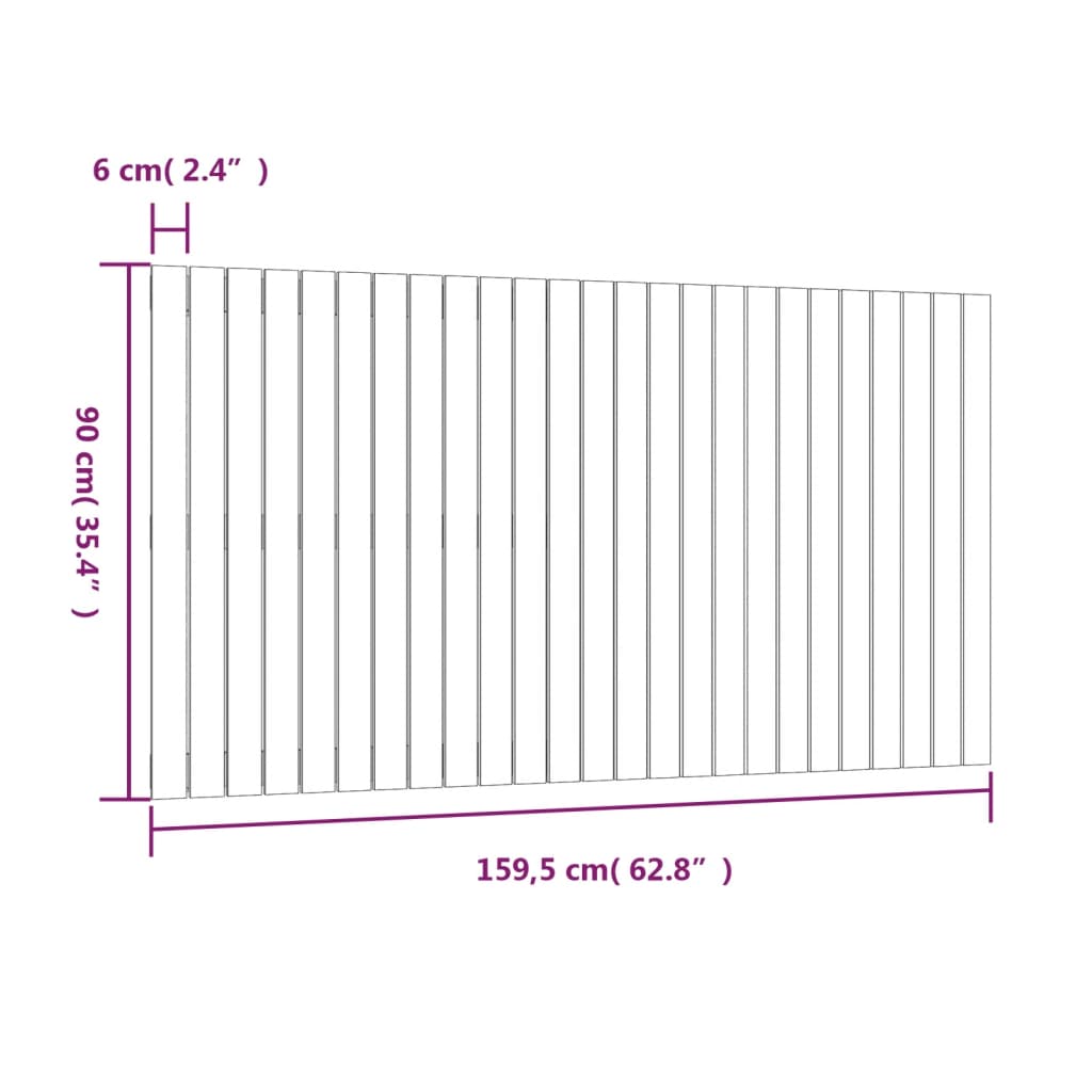 Wandhoofdbord 159,5x3x90 cm massief grenenhout grijs