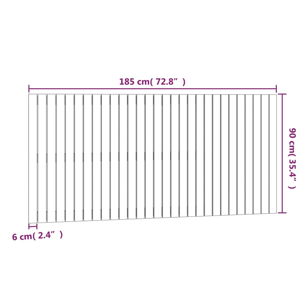 Wandhoofdbord 185x3x90 cm massief grenenhout wit