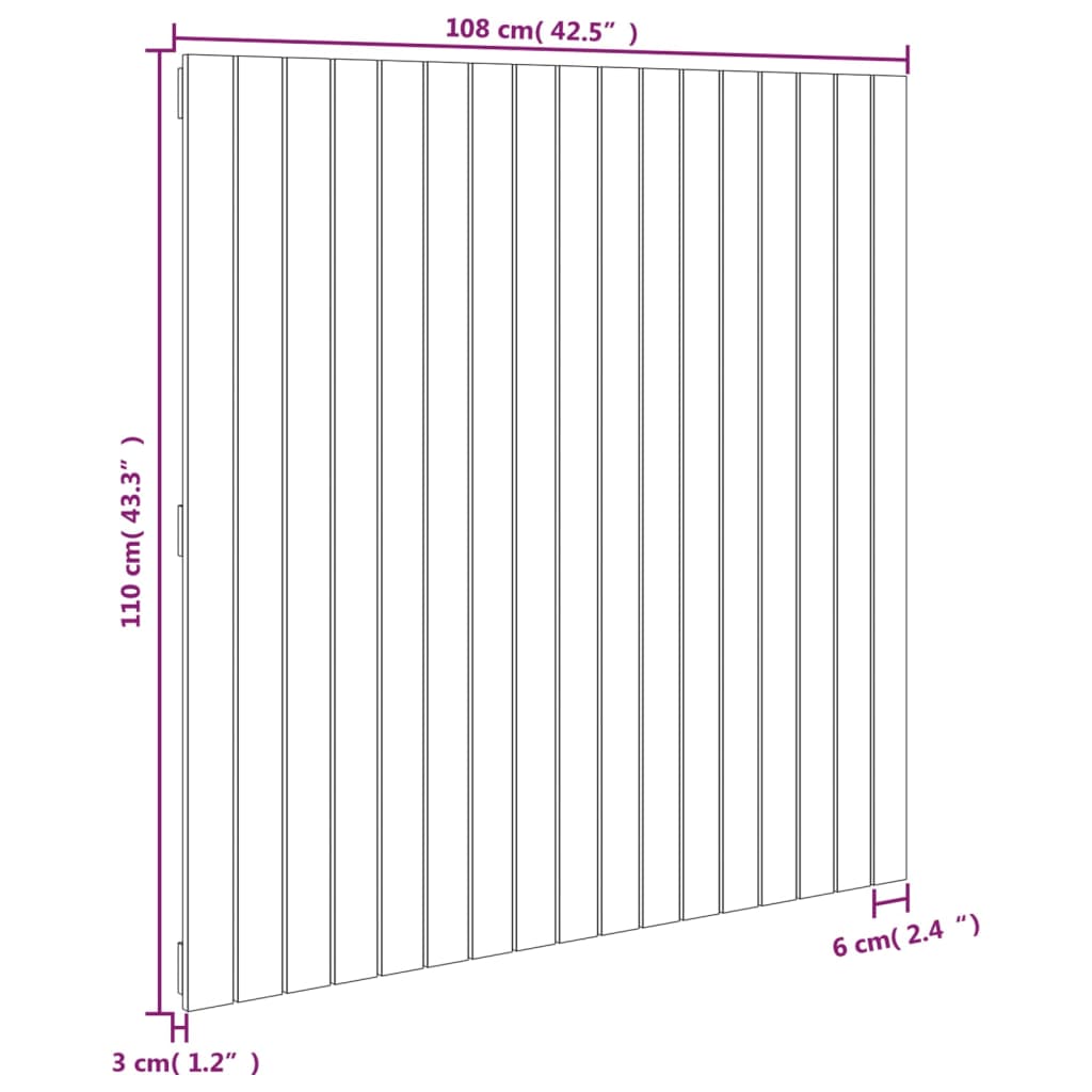 Wandhoofdbord 108x3x110 cm massief grenenhout