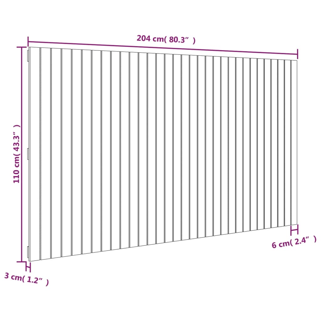 Hoofdbord wandmontage 204x3x110 cm massief grenenhout grijs