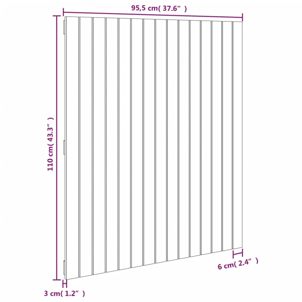 Wandhoofdbord 95,5x3x110 cm massief grenenhout grijs