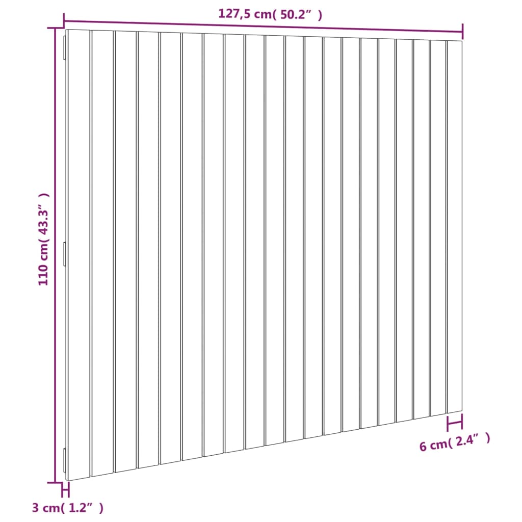 Wandhoofdbord 127,5x3x110 cm massief grenenhout