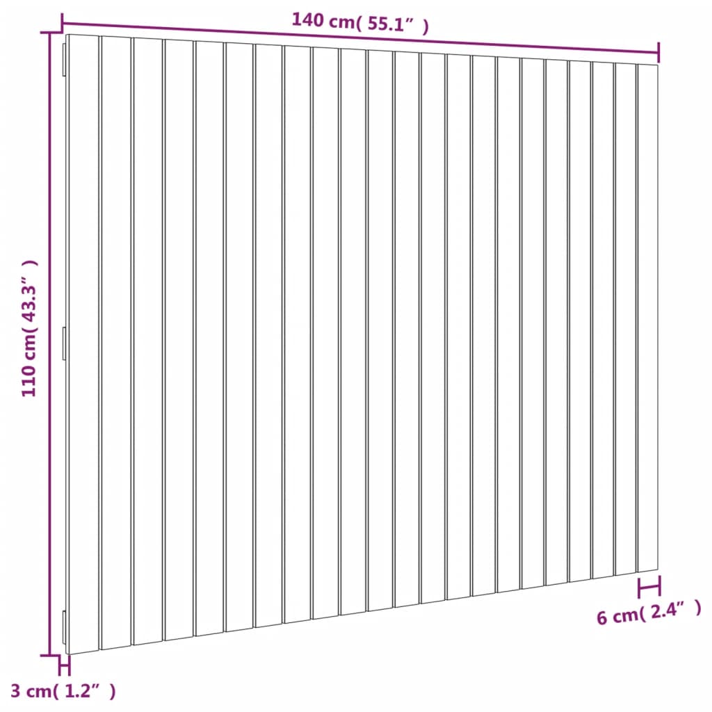 Wandhoofdbord 140x3x110 cm massief grenenhout wit