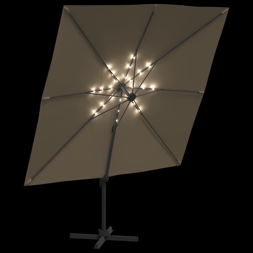 Zweefparasol met LED-verlichting 400x300 cm taupe