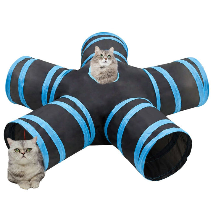 Kattentunnel 5-voudig 25 cm polyester zwart en blauw
