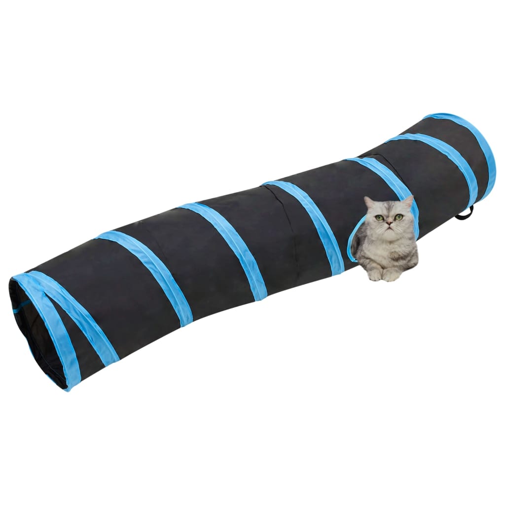 Kattentunnel S-vorm 122 cm polyester zwart en blauw