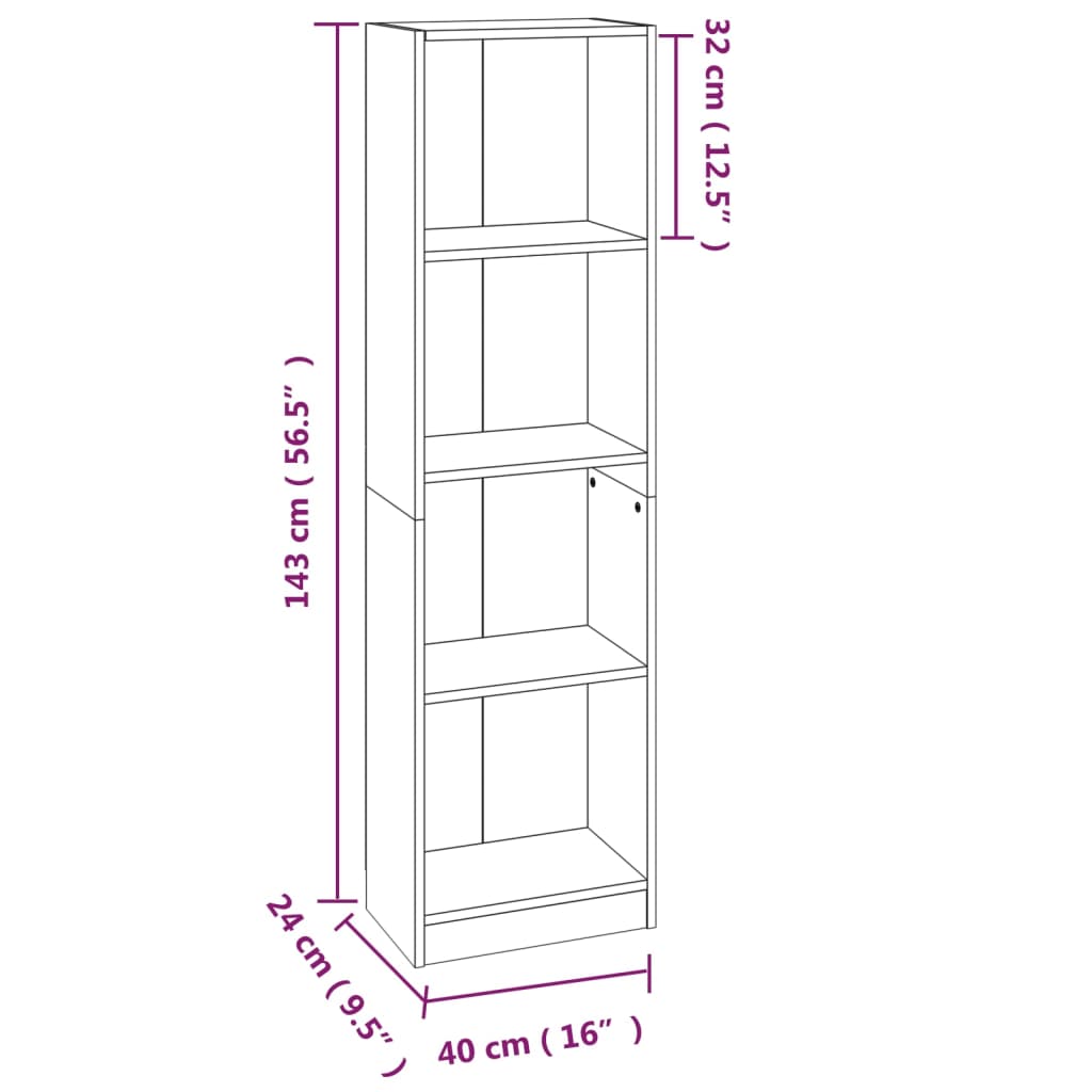 Boekenkast 4-laags 40x24x143 cm bewerkt hout gerookt eikenkleur