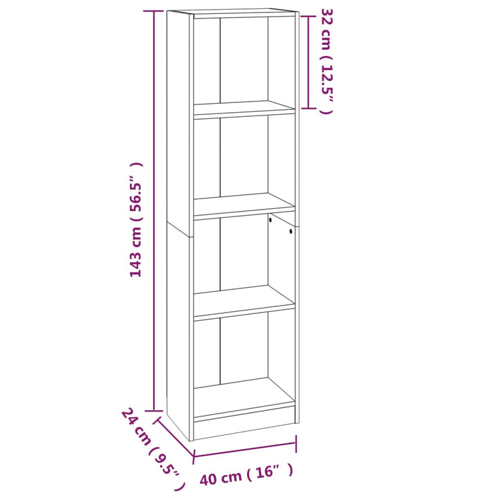 Boekenkast met 4 schappen 40x24x143 cm bewerkt hout bruineiken