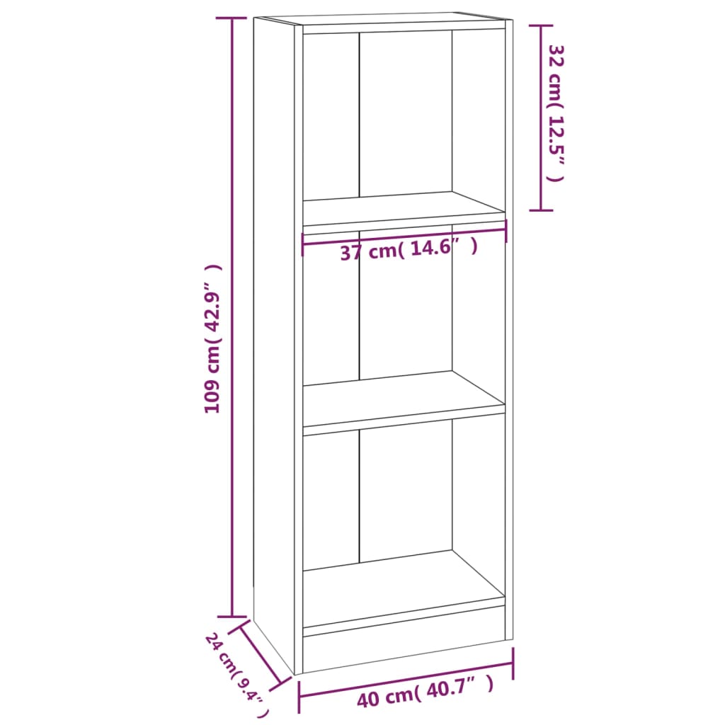 Boekenkast 3-laags 40x24x109 cm bewerkt hout gerookt eikenkleur