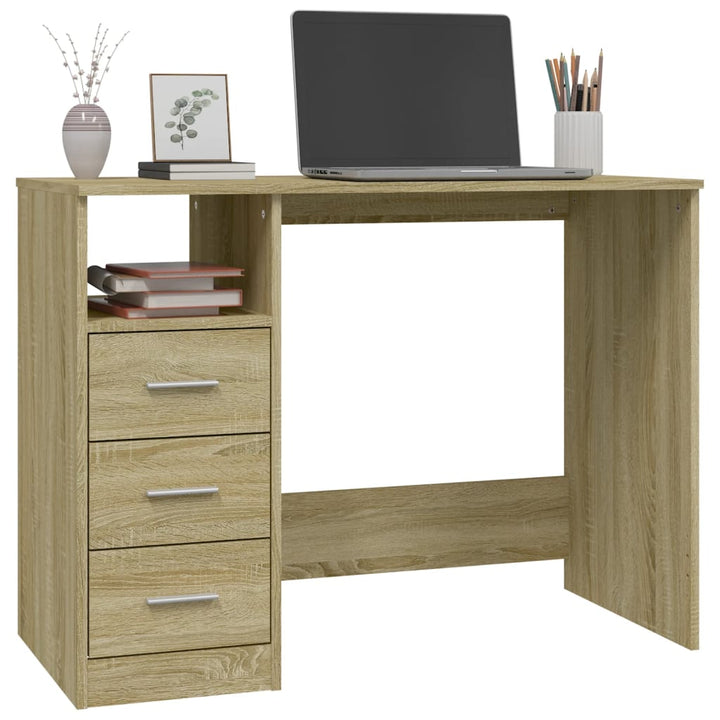 Bureau met lades 102x50x76 cm bewerkt hout sonoma eikenkleurig