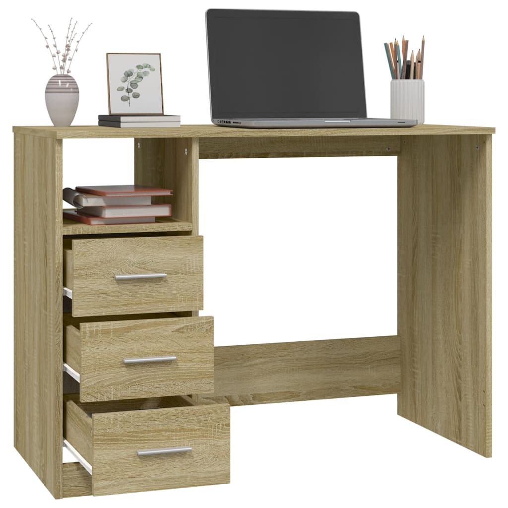 Bureau met lades 102x50x76 cm bewerkt hout sonoma eikenkleurig