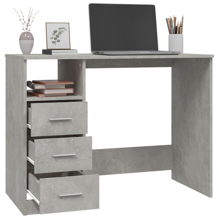 Bureau met lades 102x50x76 cm bewerkt hout betongrijs