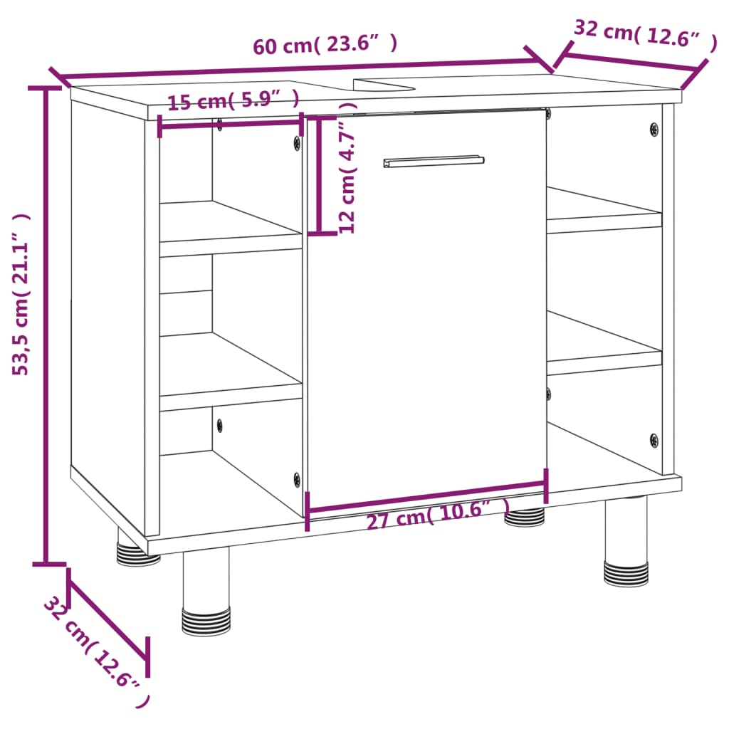 Badkamerkast 60x32x53,5 cm bewerkt hout grijs sonoma eikenkleur