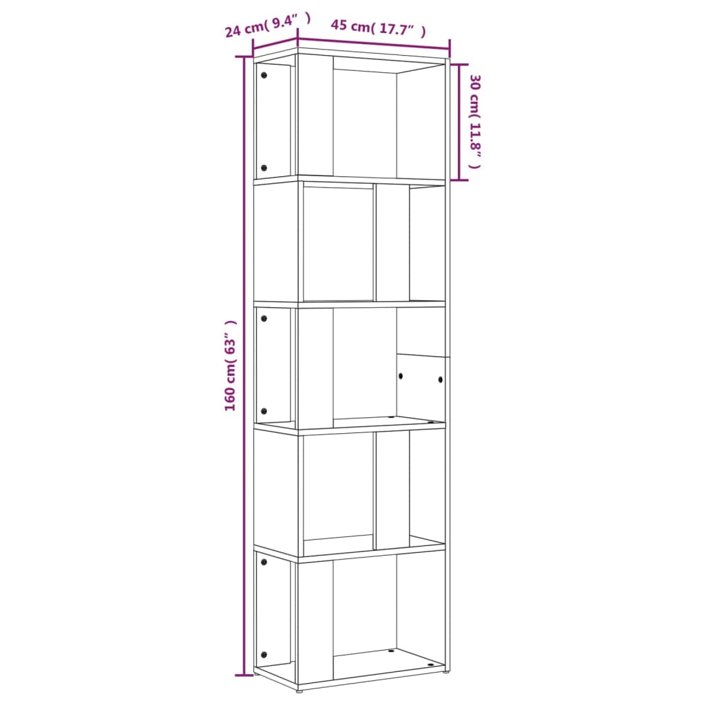 Boekenkast 45x24x160 cm bewerkt hout gerookt eikenkleurig