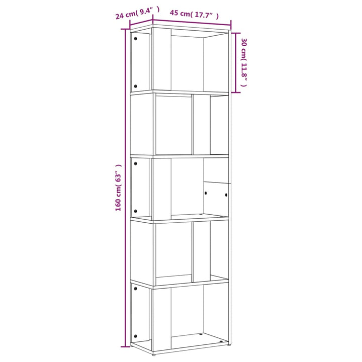 Boekenkast 45x24x160 cm bewerkt hout grijs sonoma eikenkleurig