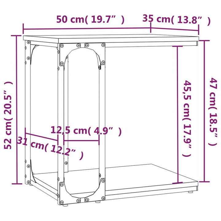 Bijzettafel 50x35x52 cm bewerkt hout sonoma eikenkleurig