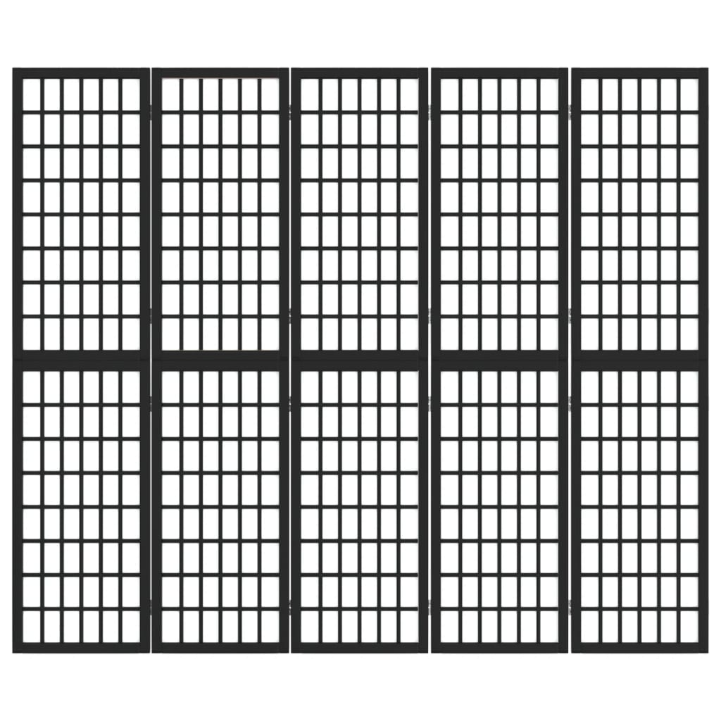 Kamerscherm inklapbaar 5 panelen Japanse stijl 200x170 cm zwart