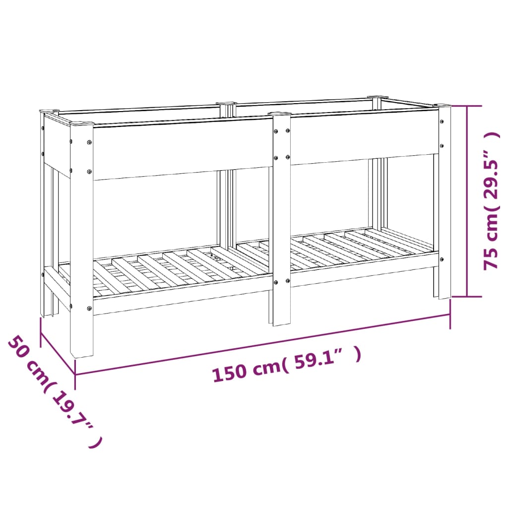 Plantenbak verhoogd met schap 150x50x75 cm HKC grijs