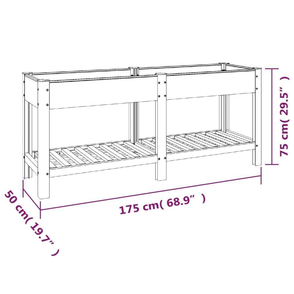 Plantenbak verhoogd met schap 175x50x75 cm HKC grijs