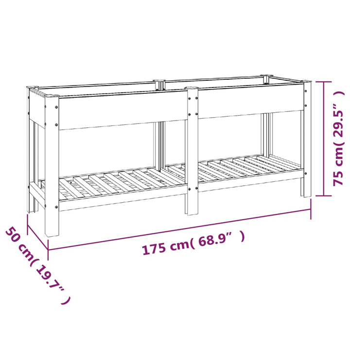 Plantenbak verhoogd met schap 175x50x75 cm HKC grijs