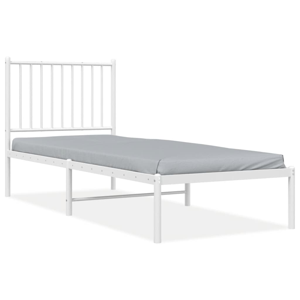 Bedframe met hoofdbord metaal wit 75 x 190 cm