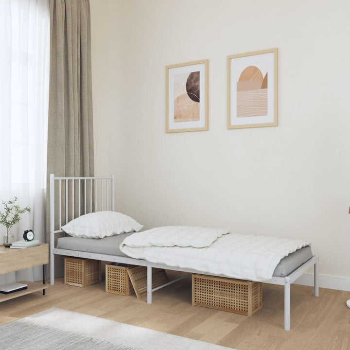 Bedframe met hoofdbord metaal wit 75 x 190 cm