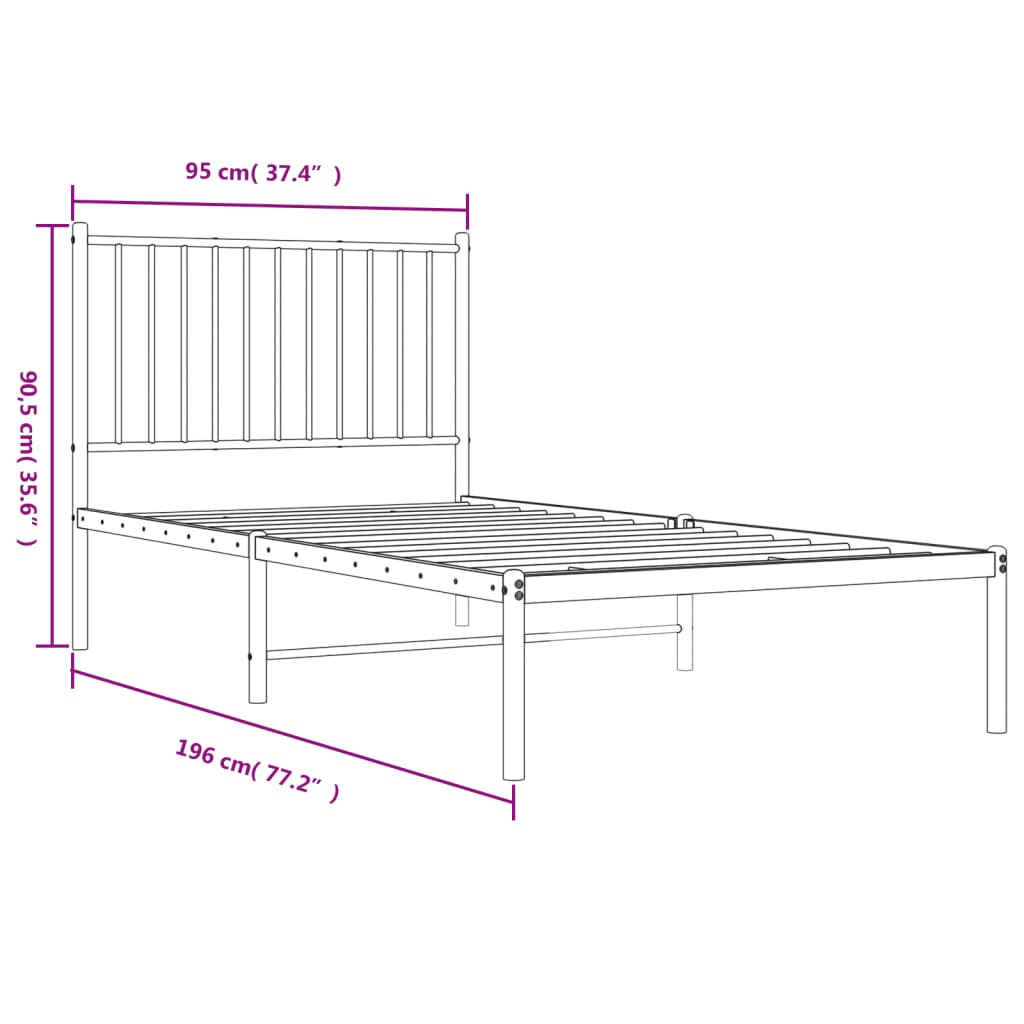 Bedframe met hoofdbord metaal wit 90x190 cm