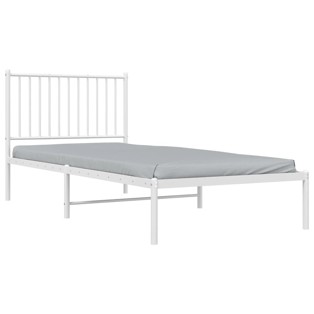 Bedframe met hoofdbord metaal wit 90x200 cm