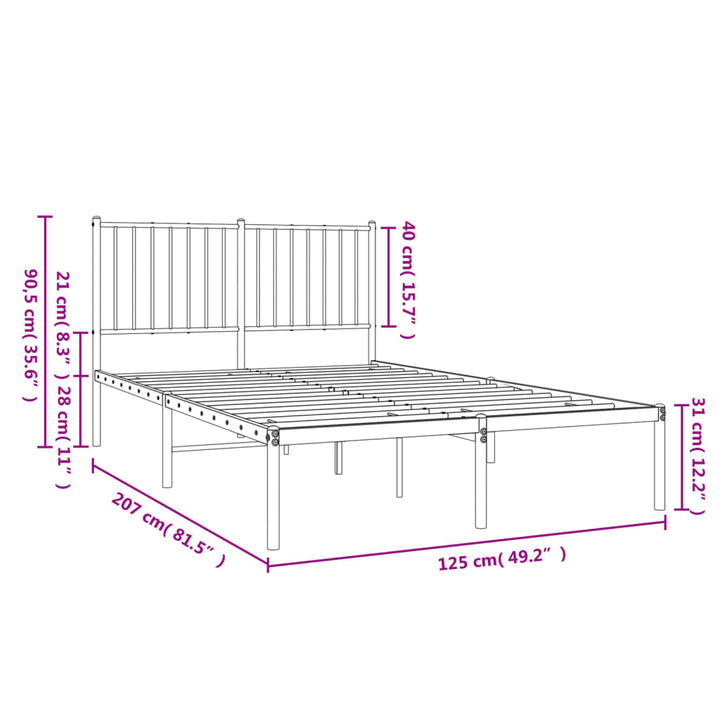 Bedframe met hoofdbord staal wit 196x126x90,5 cm