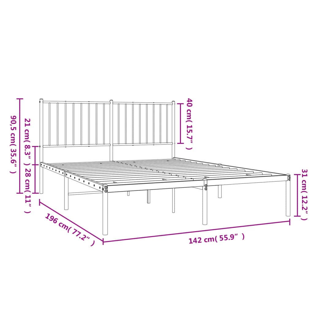 Bedframe met hoofdeinde staal wit 196x142x90,5 cm