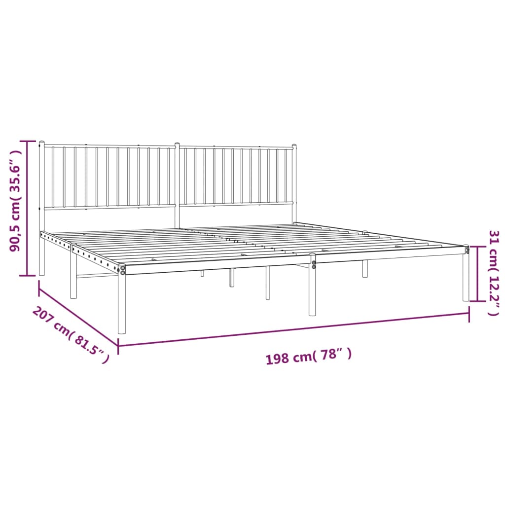 Bedframe met hoofdbord metaal wit 193x203 cm