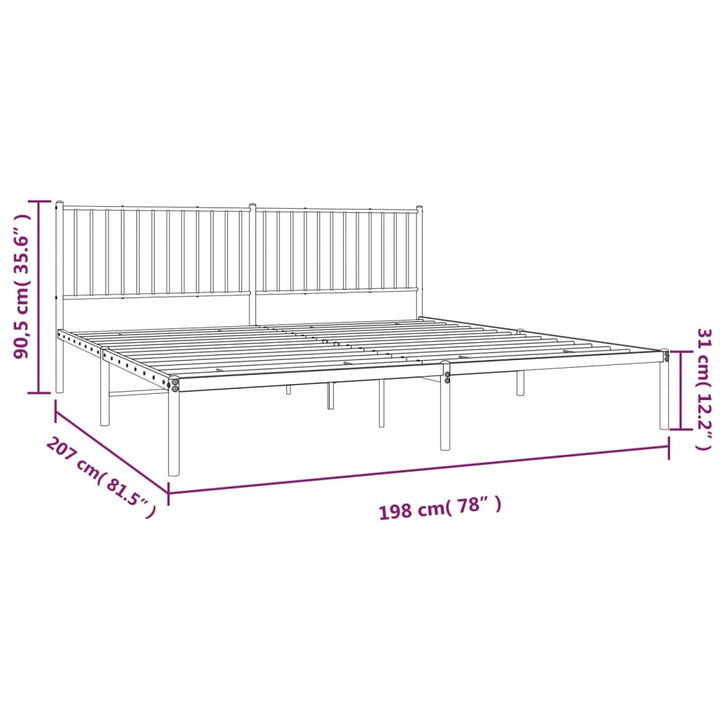 Bedframe met hoofdbord metaal wit 193x203 cm