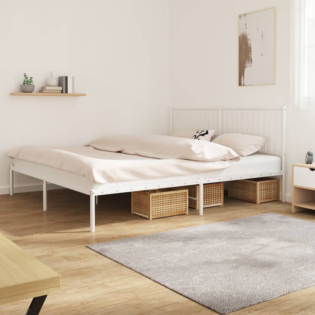 Bedframe met hoofdbord metaal wit 193x203 cm