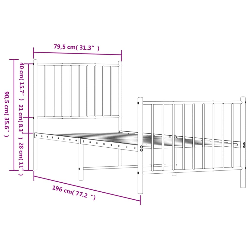 Bedframe met hoofd- en voeteneinde staal wit