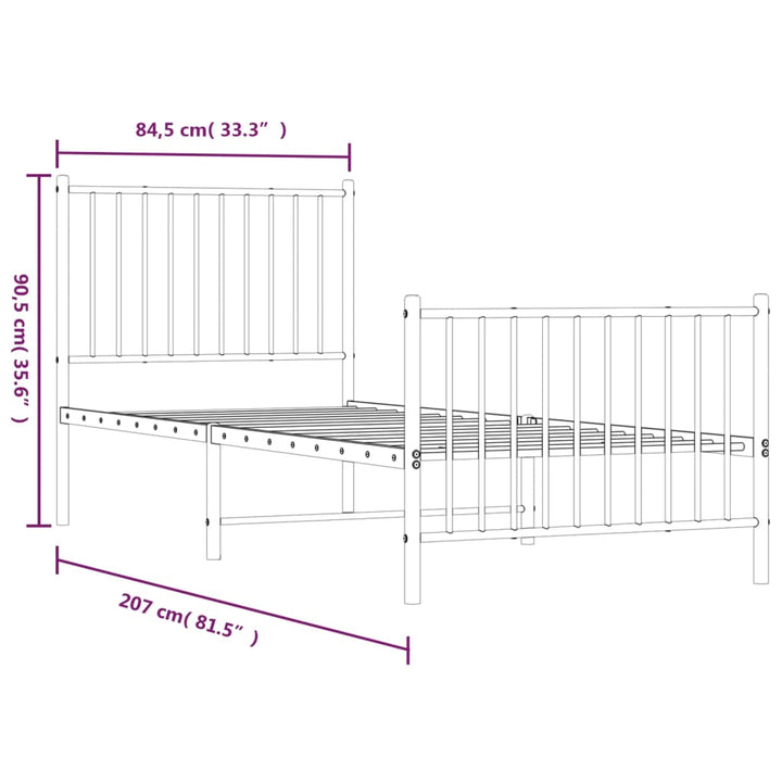 Bedframe met hoofd- en voeteneinde staal wit