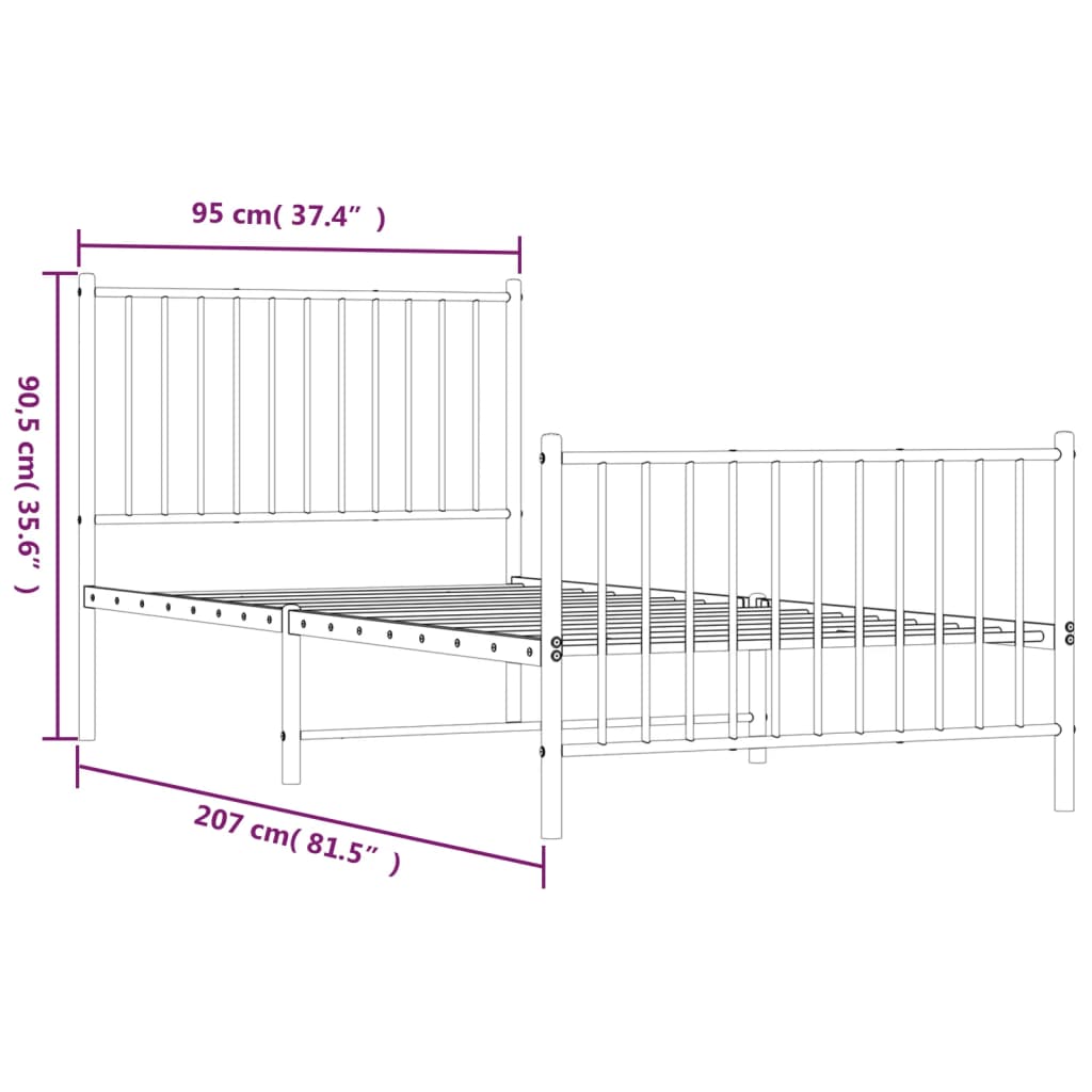 Bedframe met hoofd- en voeteneinde staal wit