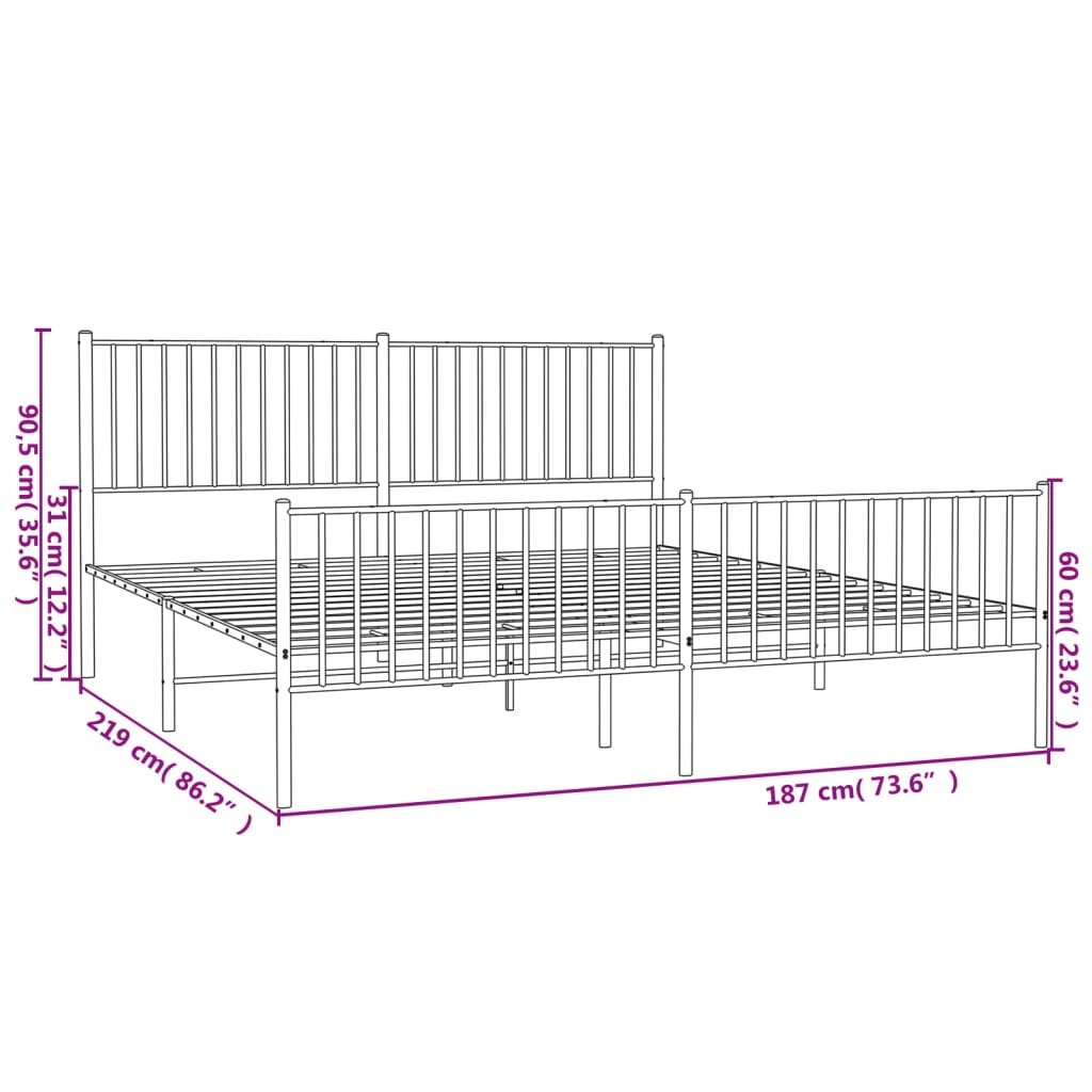 Bedframe met hoofd- en voeteneinde metaal wit 183x213 cm