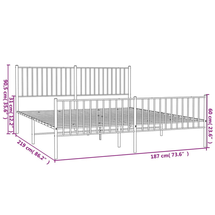 Bedframe met hoofd- en voeteneinde metaal wit 183x213 cm