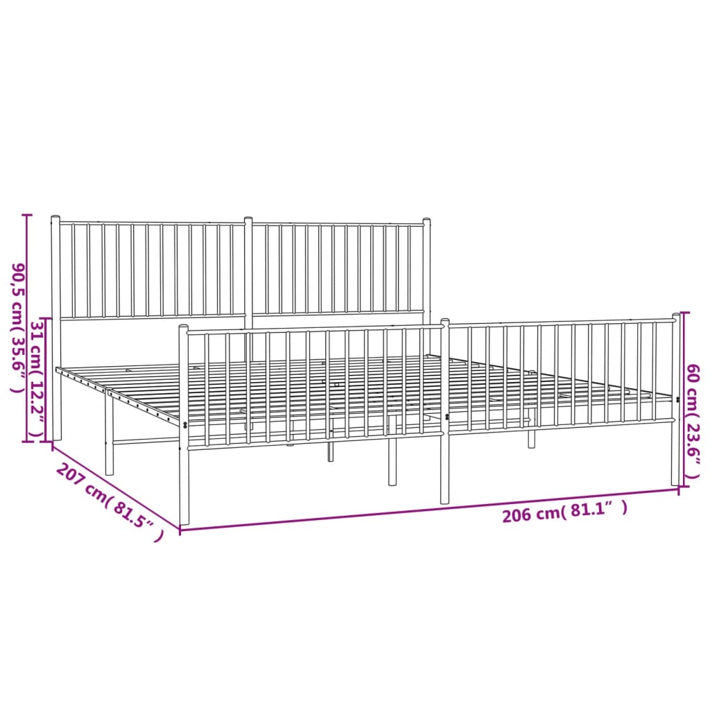 Bedframe met hoofd- en voeteneinde metaal wit 200x200 cm