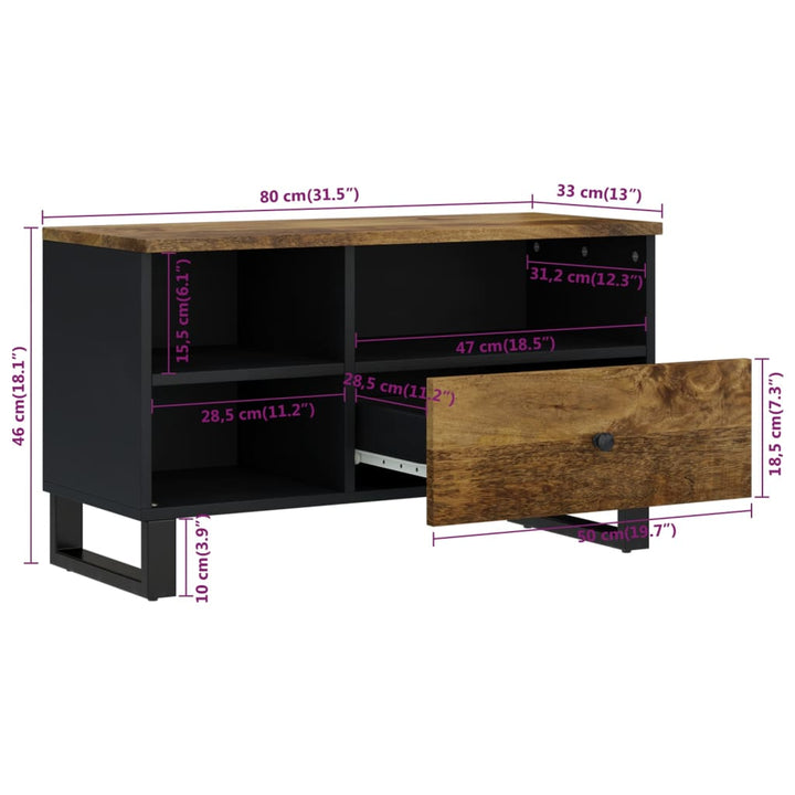 Tv-meubel 80x33x46 cm massief mangohout en bewerkt hout